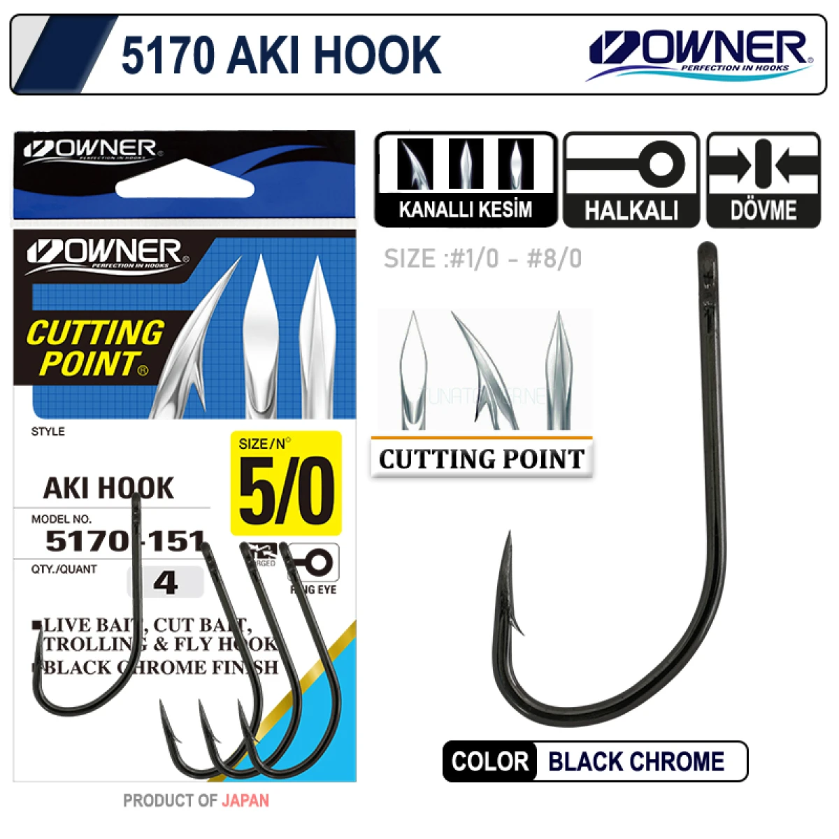 Owner 5170 Aki Hook Black Chrome İğne - No 6/0