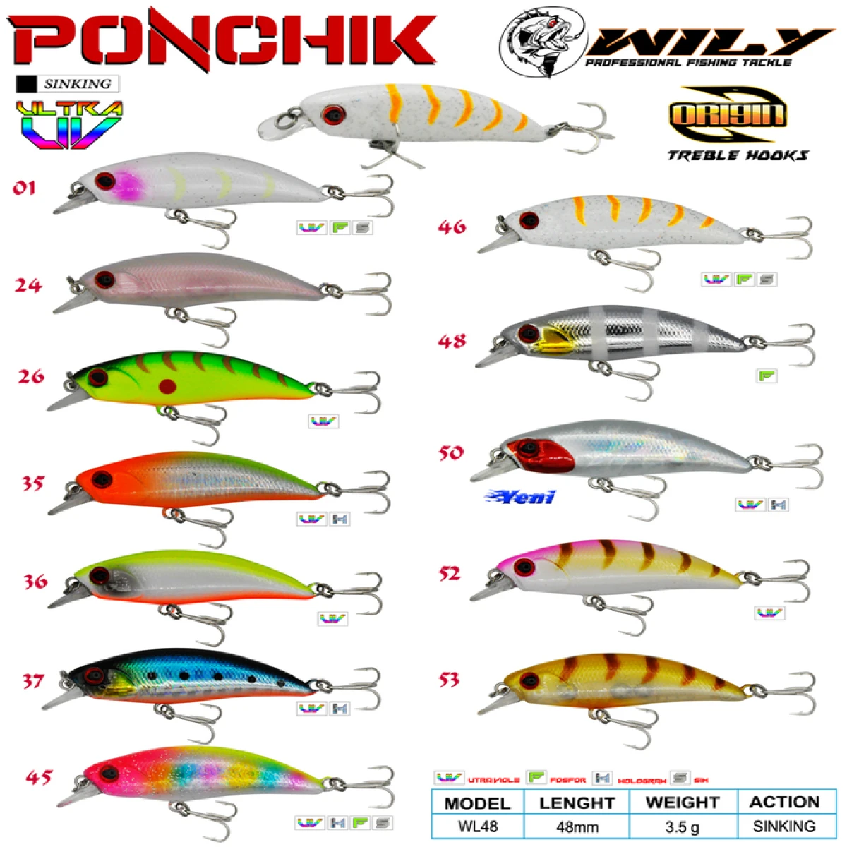 Wily Ponchik 4,8 cm Maket Balık 3,5 gr  Sinking - 53