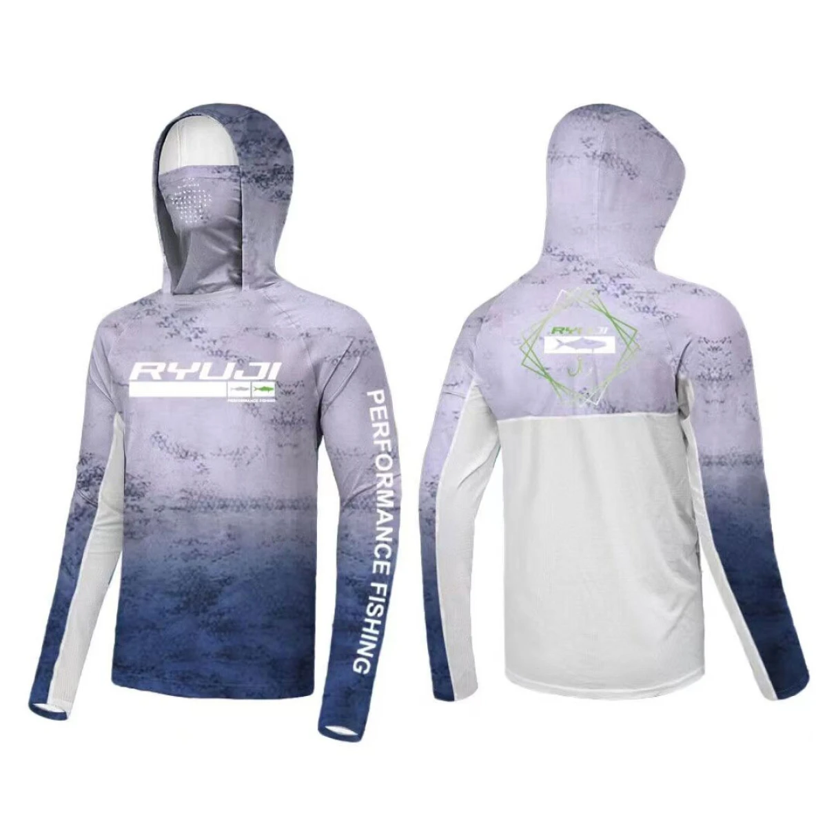RYUJI UV PERFORMANCE HOODIE SHIRT+NECK, NAVY BLUE - 2XL
