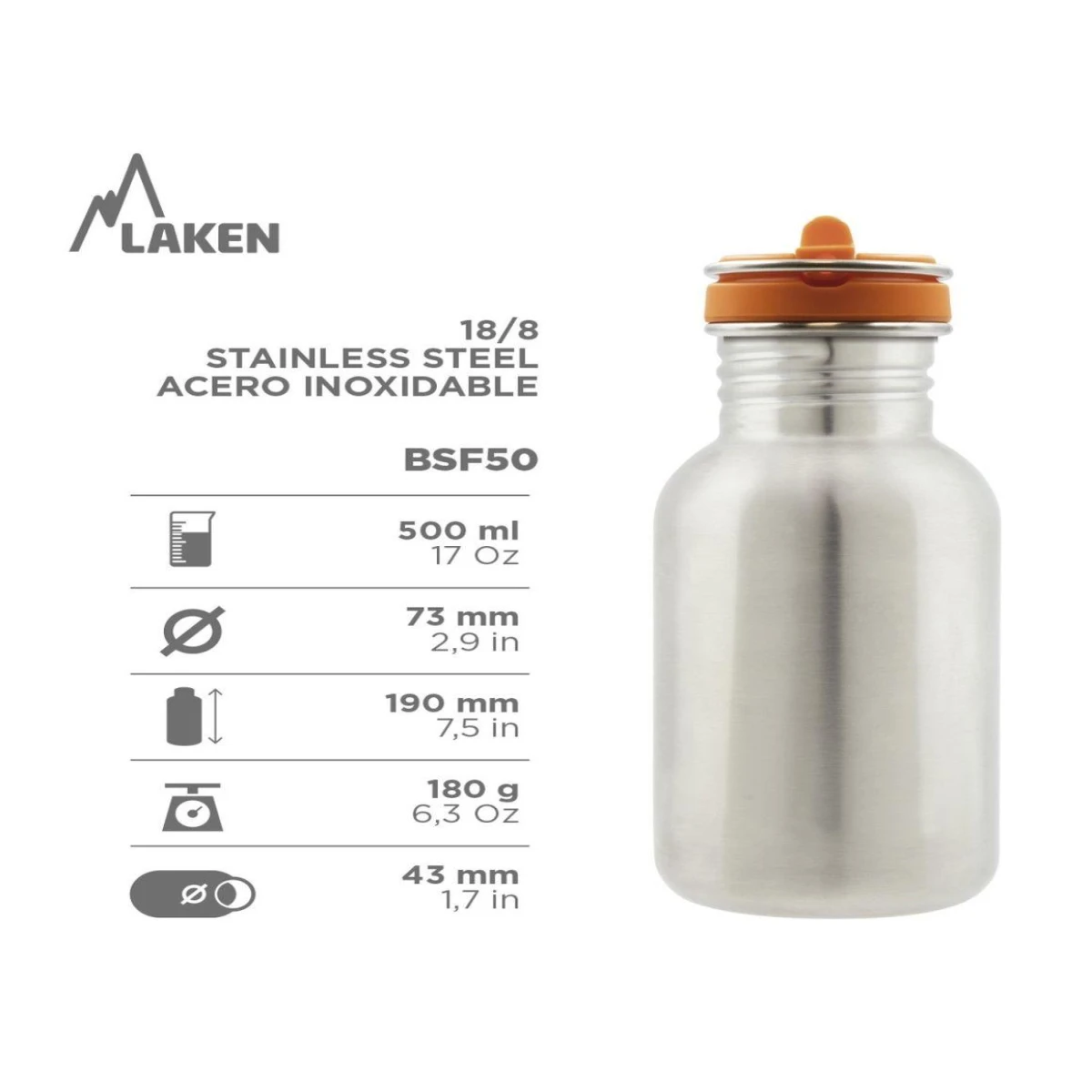 Laken  Şişe  ACERO T.FLOW 0,5L ECO Paslanmaz Çelik