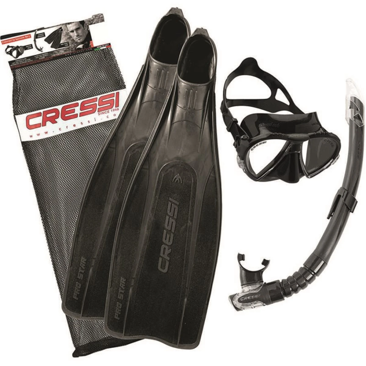 Cressi Pro Star Palet Maske Şnorkel Seti BLACK NO:45-46