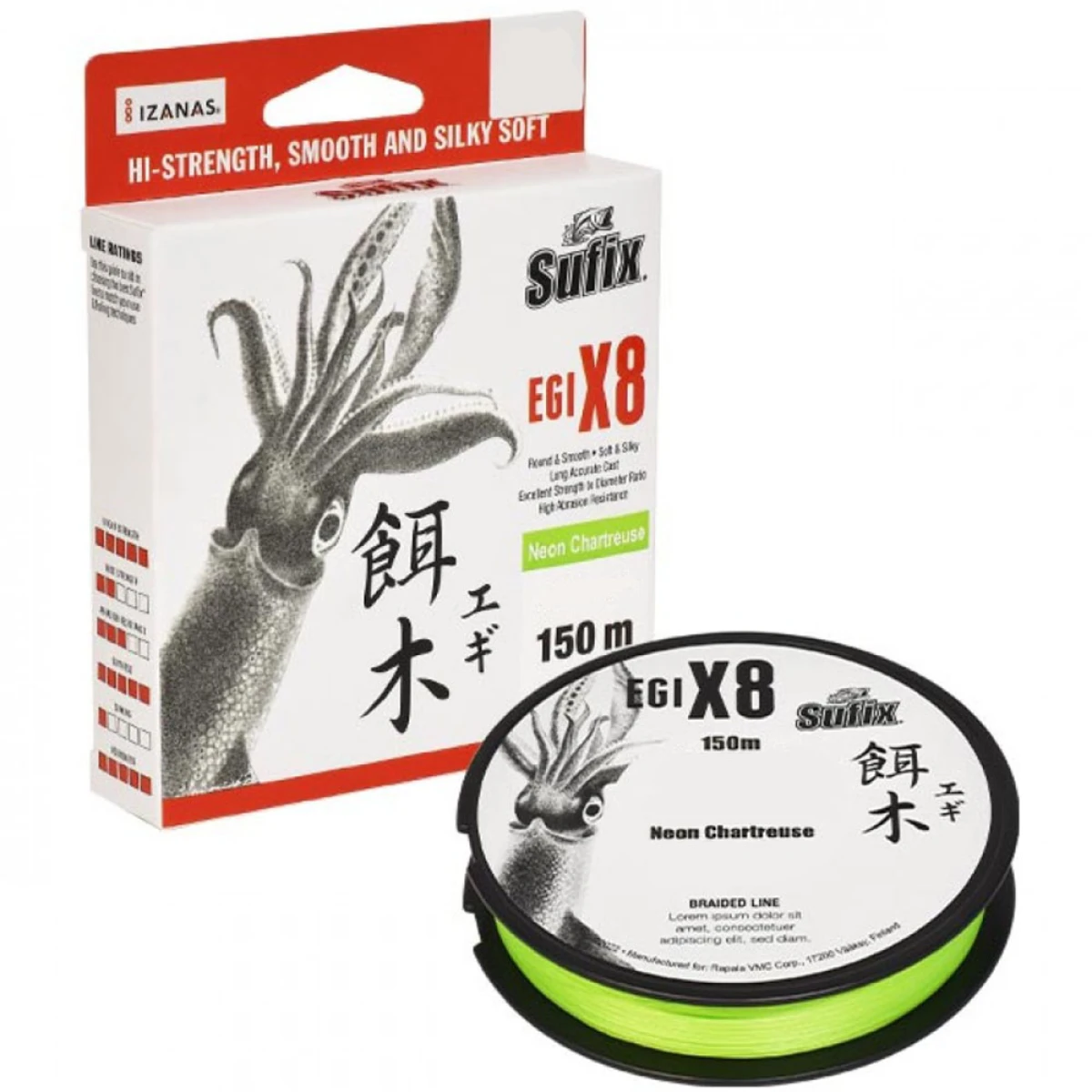 Sufix Egi x8 İp Misina NEON CHARTREUSE 0.165MM - 150M - 10.5KG