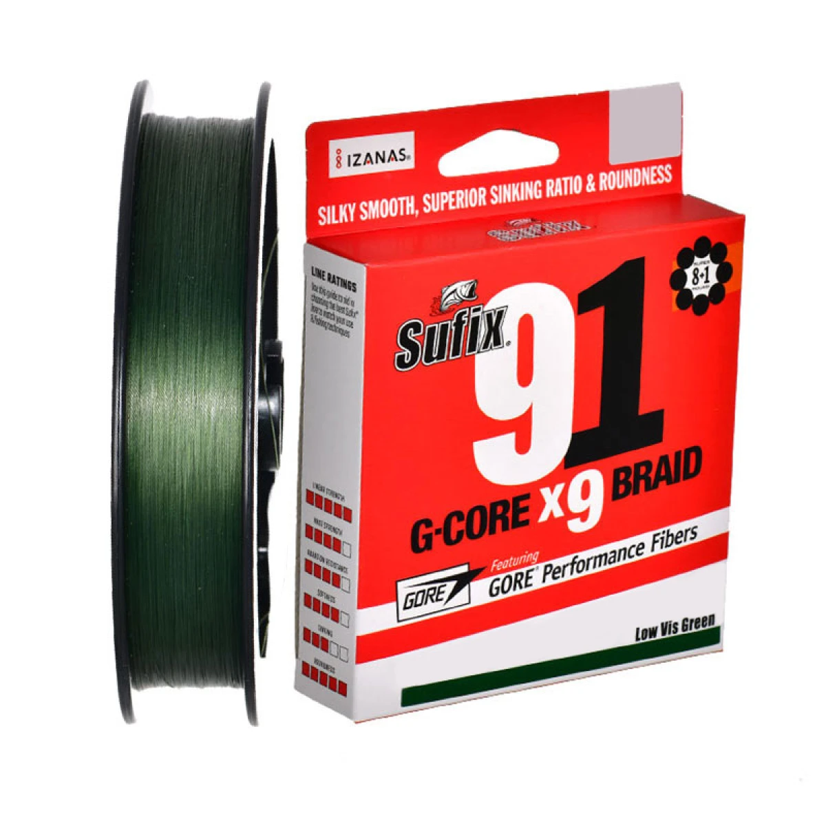 Sufix 91 G-Core x9 İp Misina LOW VIS GREEN 0.235MM - 150M - 14.5KG