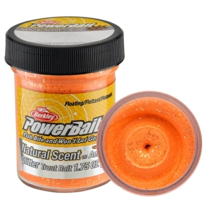 Berkley Powerbait Natural Glitter Trout Bait Garlic Sahte Yemi FLUORESCENT ORANGE 50 GR